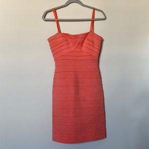 BCBG MaxAzria cocktail dress. Peach / coral. Size 6. Bodycon / fitted.